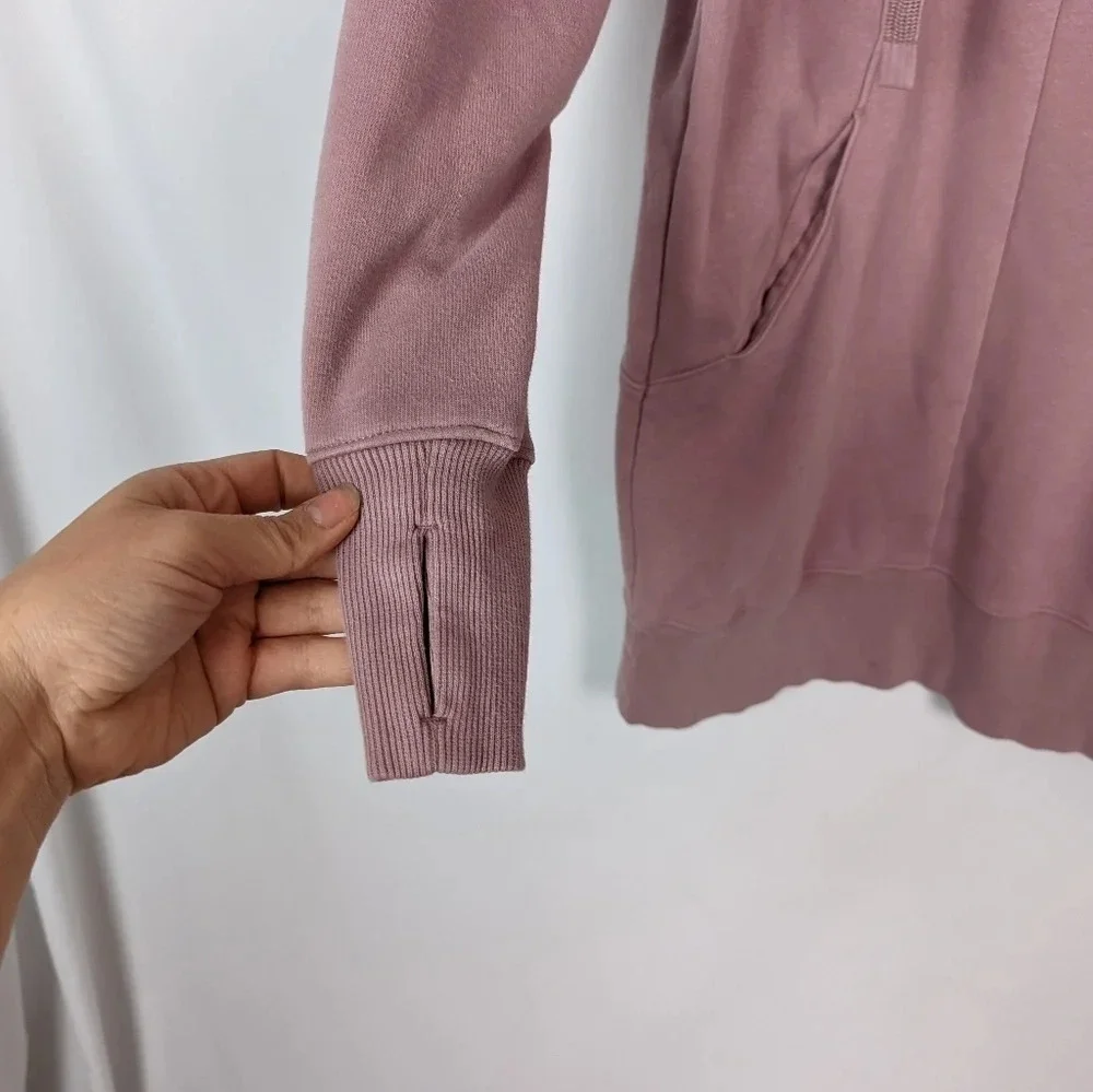 ATHLETA sz S Cozy Karma 1/4 Zip Sweater Dress Tunic  Fleece Lined Floral Mauve - Picture 13 of 16